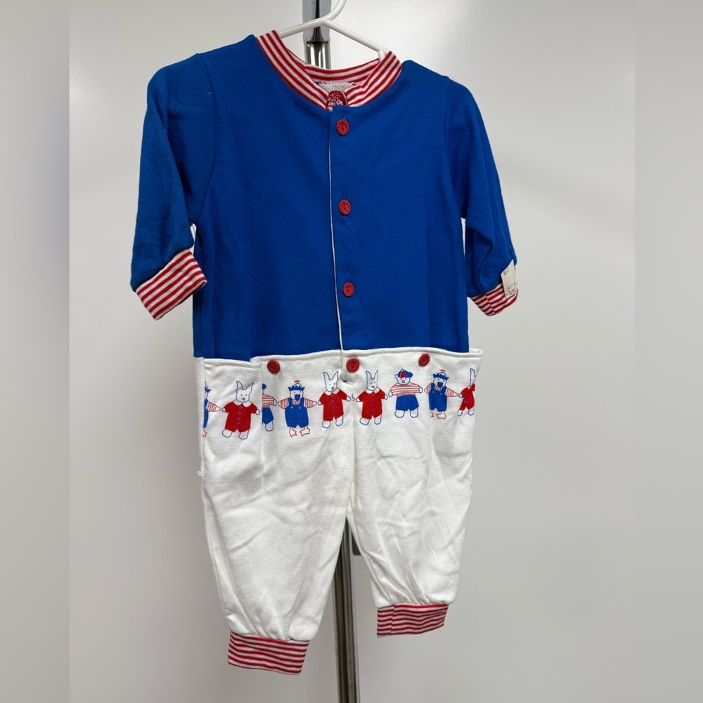 Sweet Potatoes Blue, White, &Red Baby Romper